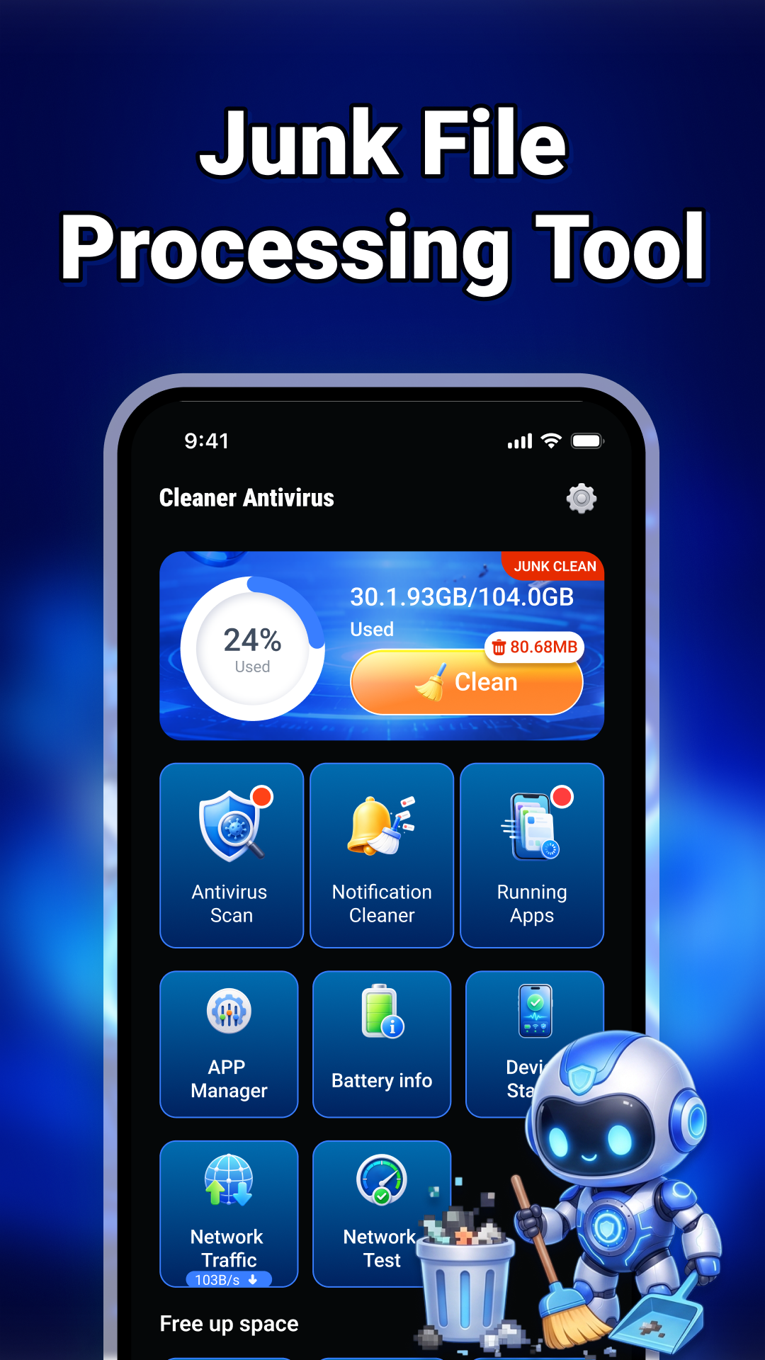 Cleaner Antivirus junk cleaning screen